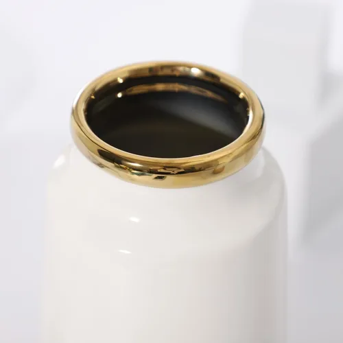 Vista 7 de Jarrón grande de cerámica blanca con detalles chapados en oro de 11 pulgadas de alto, florero decorativo para sala de estar, decoración moderna