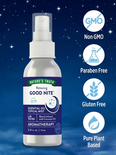 Vista 3 de Nature's Truth Good Nite - Bruma de aceite esencial 2.4 onzas líquidas Mezcla calmante para uso tópico, yoga y aroma en aerosol
