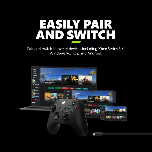 Vista 6 de Xbox Core Wireless Gaming Controller + USB-C® Cable – Carbon Black Series X S, One, Windows PC, Android, and iOS