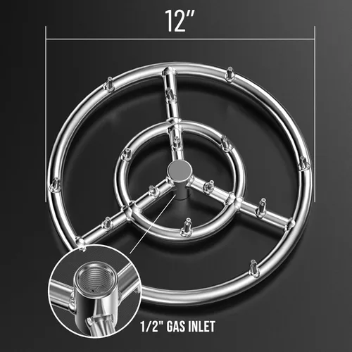 Vista 2 de Skyflame Anillo redondo de acero inoxidable de 30.5 cm para quemador de fogata - Llama alta