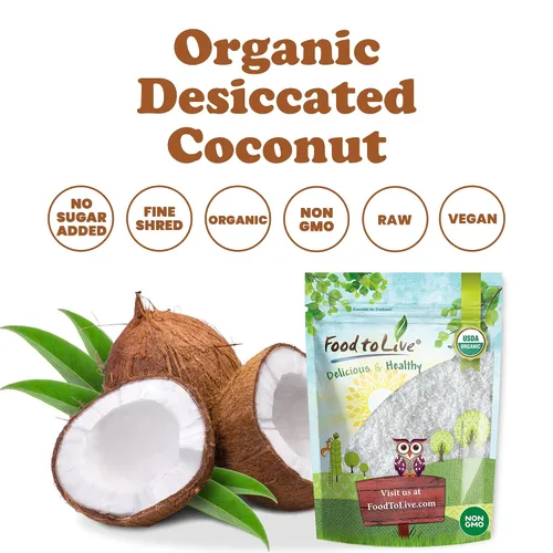 Vista 4 de Food to Live Coco orgánico fino rallado, 12 onzas, sin OMG, crudo, sin azúcar, sin sulfatar, desecado, carne afeitada. Vegana, Keto, Kosher, a