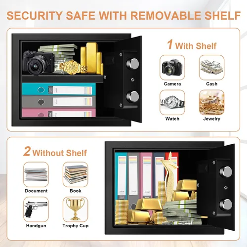 Vista 3 de Caja de seguridad de 1.2 pies cúbicos ignífuga e impermeable para el hogar, cajas de seguridad a prueba de fuego con teclado digital, llaves