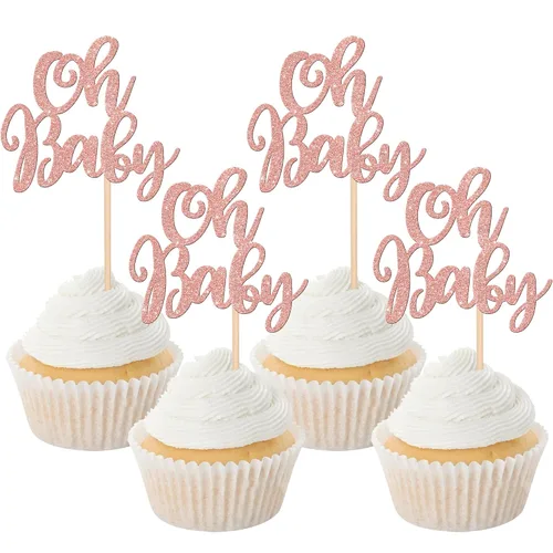 Vista 12 de 36 piezas Oh Baby Cupcake Toppers Glitter Baby Shower Cupcake Picks Decoraciones para Celebrar Baby Shower Niños Cumpleaños Suministros de Fiesta