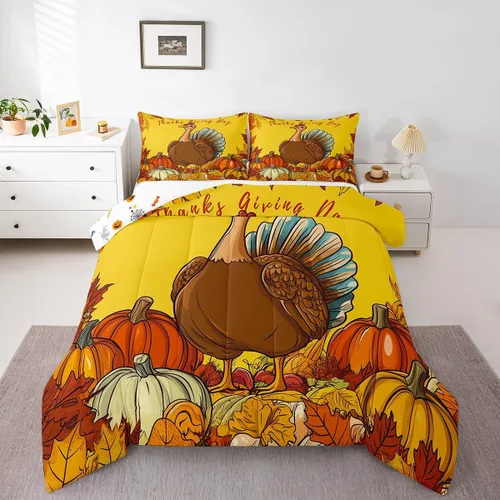 Vista 11 de Juego de edredón de calabaza de otoño, tamaño individual, juego de ropa de cama de hojas de arce para niños y niñas, cosecha de otoño, fruta
