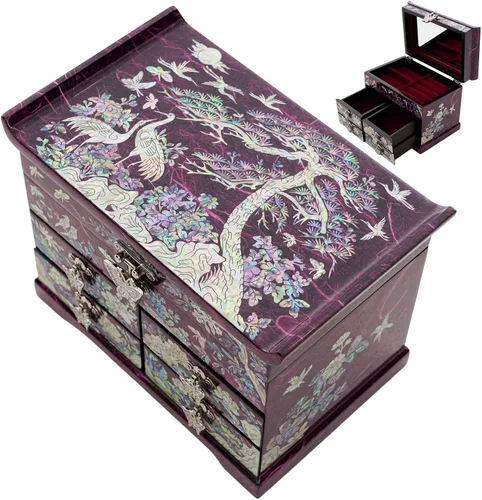 Vista 15 de Caja de Joyería February Mountain con Incrustación de Nácar - Diseño Tradicional de Flores y Mariposas Elegante para Ella