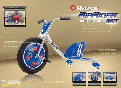 Vista 6 de Razor RipRider 360 - Triciclo con ruedas para niños a partir de 5 años, ligero, manillar de goma, marco de acero, para ciclistas de hasta 160 libras