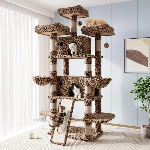 Vista 11 de Allewie Árbol de gato de 68 pulgadas/casa y torres para felinos grandes/poste rascador/árbol de escalada grande de varios niveles