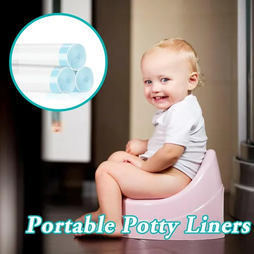 Vista 5 de Paquete de 120 forros para silla de orinal con cordón, bolsas desechables para asiento de inodoro de entrenamiento para niños pequeños