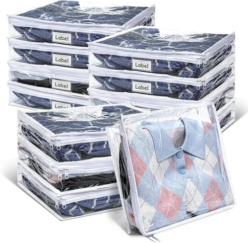 Vista 8 de Hoolerry 12 bolsas de almacenamiento transparentes con cierre de PVC, organizador de hojas de suéter de plástico, bolsas de suéter con cremallera