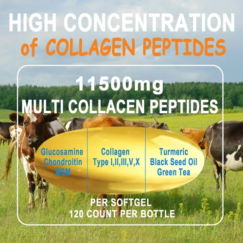 Vista 5 de Cápsulas de Péptidos de Colágeno, Péptidos de Colágeno Múltiples con Glucosamina, Condroitina, MSM, Biotina, Complejo de Péptidos de Colágeno