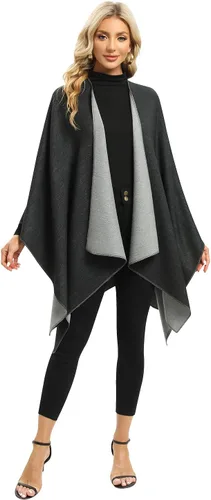 Vista 23 de Femdouce Manta cálida para mujer, ligera, con frente abierto, capa tipo poncho para primavera, otoño e invierno