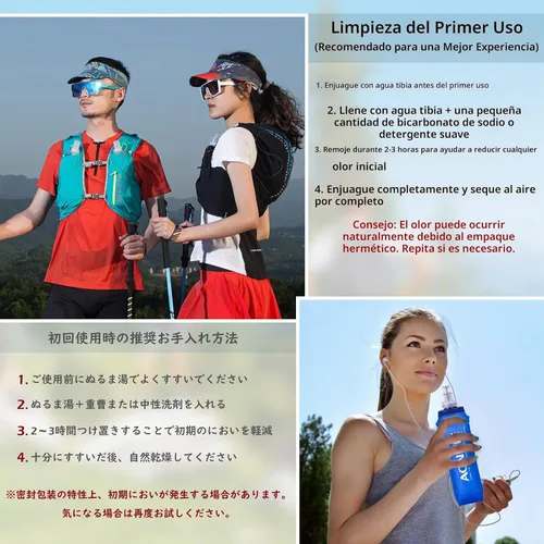 Vista 7 de TRIWONDER Botellas de agua plegables de poliuretano termoplástico sin BPA, frasco plegable para mochila de hidratación - Ideal para correr