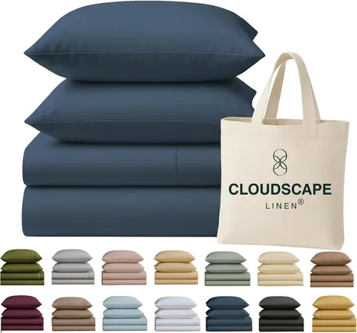 Vista 30 de Cloud Scape Linen - Juego de sábanas de 100% algodón egipcio, tamaño individual, juego de ropa de cama de lujo de 3 piezas, 400 hilos, calidad