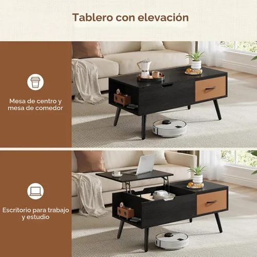 Vista 7 de Yaheetech Mesa de centro elevable para sala de estar, mesas centrales pequeñas de madera con gran cajón de almacenamiento y compartimento oculto