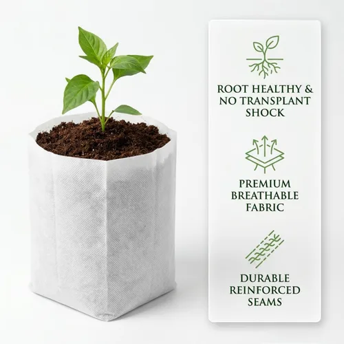 Vista 3 de gardtree Bolsas para vivero de plantas de 7.8" x 8.6" 100 unidades, bolsas de cultivo de plantas biodegradables de tela no tejida, macetas Blanco