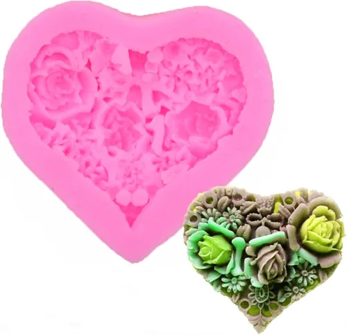 Vista 5 de Molde de jabón de silicona con corazón de rosa, flor de rosa, fondant, azúcar, chocolate, caramelo, pastel, regalo, día de San Valentín