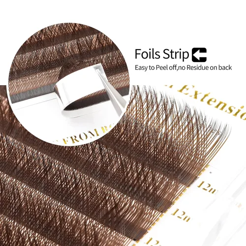Vista 6 de Extensiones de pestañas naturales tejidas a mano con triple punta marrón YY (0.315 in, 0.07C)