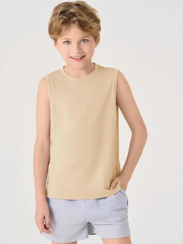 Vista 2 de Haloumoning Camisetas deportivas sin mangas con cuello redondo para niños de 5 a 14 años Albaricoque