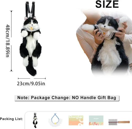 Vista 6 de Chongker Mochila con forma de gato Calico, negro (BlackCat), Grande, Mochila Gato Negro