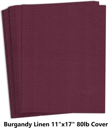 Vista 2 de Hamilco Burgandy Linen - Papel grueso de cartulina texturizada, 11 x 17 pulgadas, peso pesado, 80 libras, cartulina - Paquete de 25