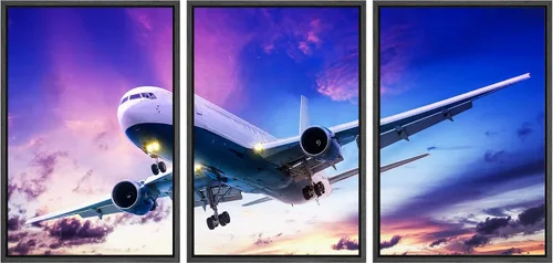 Vista 68 de wall26 Lienzo enmarcado para pared, juego de arte exótico tropical, océano, mar, avión, puesta de sol, transporte, fotografía, realismo, decorativo