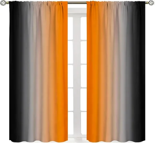 Vista 26 de Cortinas degradadas grises y negras, con textura geométrica moderna abstracta para cocina, dormitorio, sala de estar, juegos de 2 paneles