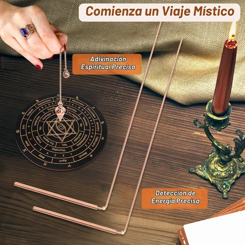 Vista 4 de Kit de varillas de dowsing de cobre 99.9%, herramientas de exploración espiritual de Anglecai. 2 varillas de adivinación + péndulo de dowsing +