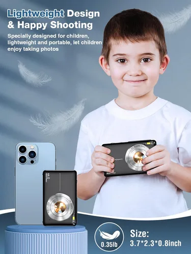 Vista 5 de Cámara digital, FHD 1080P para niños, cámara digital de 44 MP para apuntar y disparar con tarjeta de 32 GB, zoom de 16X, antivibración, sello