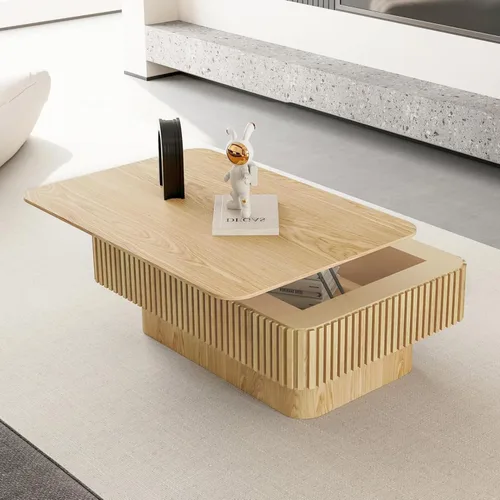 Vista 8 de LKTART Mesa de Centro con Tapa Elevable para Sala de Estar, Mesa de Centro Acanalada de Acento con Almacenamiento, Mesa de Té Central Rectangular