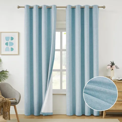 Vista 10 de Cortinas opacas de lino beige Melodieux de 63 pulgadas de largo para dormitorio, sala de estar, 100% cortinas con ojales para bloquear la luz