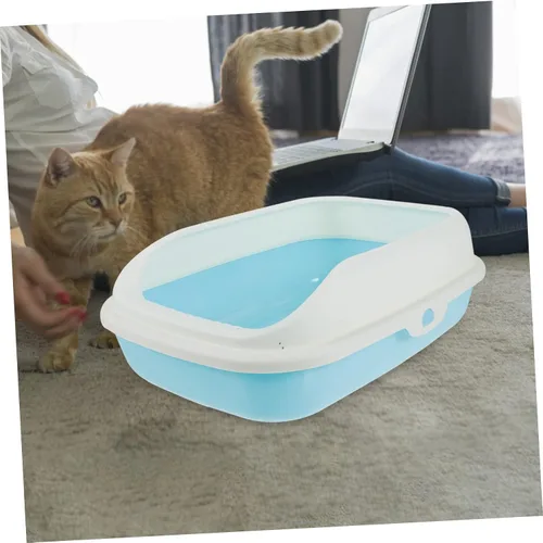 Vista 3 de Caja de arena para gatos con diseño semicerrado, prevención de derrames para el hogar, para gatos, estilo pala incluida