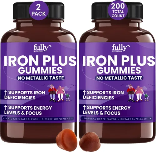 Vista 9 de Suplementos de gomitas de hierro para adultos (mujeres, hombres) y niños, sabor a uva, apoya la anemia, los niveles de energía y enfoque, 100