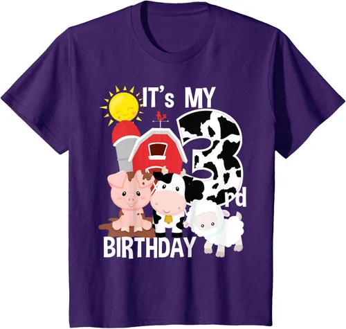 Vista 20 de Camiseta con diseño de animales de granja con texto en inglés "It's My 3rd Birthday" Negro