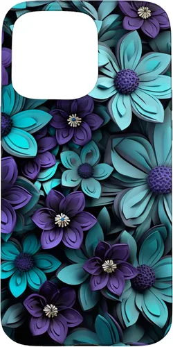 Vista 31 de Purple Flowers Teal Blue Floral Cute Botanical Garden Print Case for iPhone 17