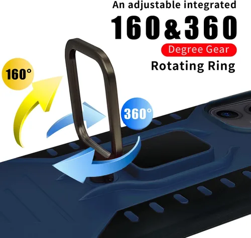 Vista 3 de MODOS LOGICOS Funda para iPhone 12 / iPhone 12 Pro de 6.1 pulgadas, 2 capas a prueba de golpes con soporte de anillo giratorio de metal 360 Azul
