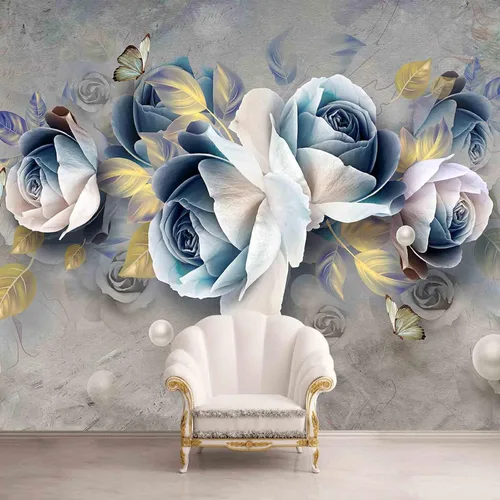 Vista 10 de Bormia Papel pintado floral 3D Peony Butterfly Mural de pared para sala de estar dormitorio (no despegar ni pegar)