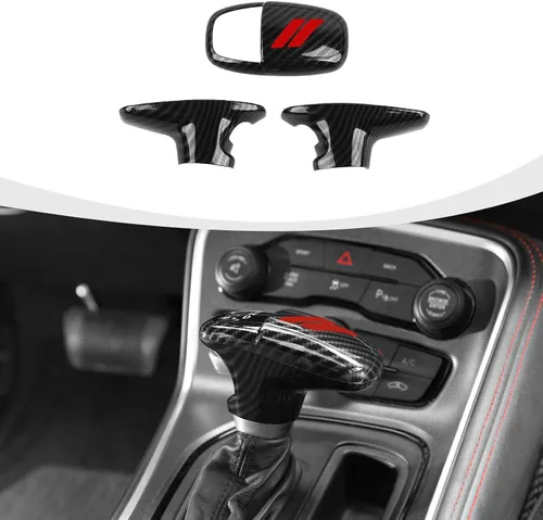 Vista 13 de RAZPOY Cubierta de la perilla de la palanca de cambios, protector de manija, accesorios interiores compatibles con Dodge Challenger Charger Negro