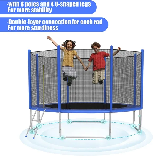 Vista 2 de TRY & DO Trampolín de 10 pies y 12 pies para niños y adultos – Trampolín recreativo al aire libre con red de recinto y escalera y almohadilla