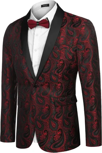 Vista 2 de COOFANDY - Chaqueta de esmoquin para hombre, diseño floral con estampado de cachemira