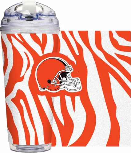 Vista 42 de Rico Industries NFL Football Glitter 24 onzas Vaso de purpurina acrílico con tapa con bisagra, Vaso de doble pared oficialmente licenciado con pajita