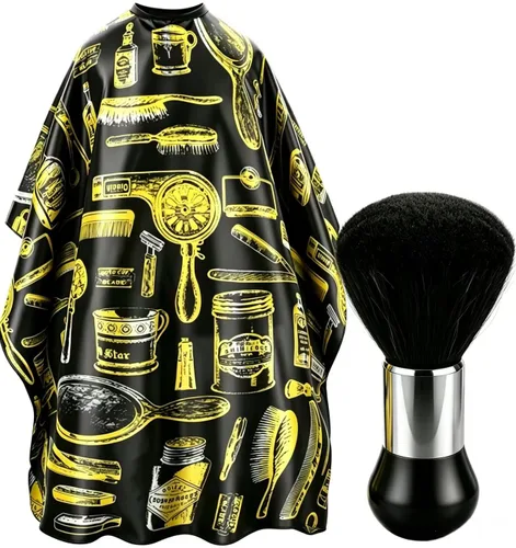 Vista 13 de Capa profesional de corte de pelo Borogo con cepillo para el cuello, capa de barbero para salón, accesorios de peluquería B A Blanco