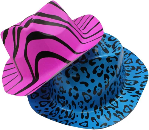 Vista 5 de Funny Party Hats Neon Party Supplies - 80's Style, Neon Gangster Hats, Fedora Party Hats WNeon Mini Boas - Party Dress Up