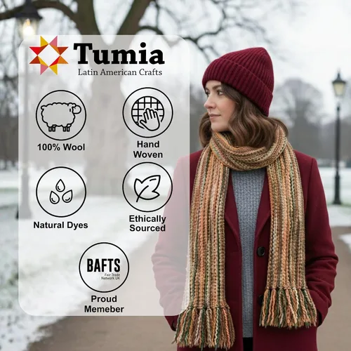 Vista 2 de Tumia LAC - Bufanda de lujo extra larga gruesa a rayas - Hecho a mano y muy cálido - Unisex