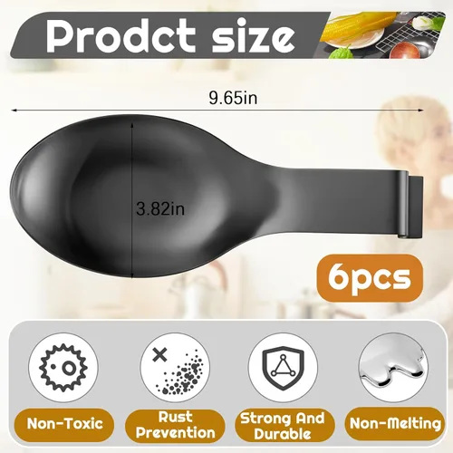 Vista 2 de Nuanchu 6 piezas de acero inoxidable soporte para cucharas y espátulas para estufa, mango para cucharón, soporte para cucharas para encimera Negro