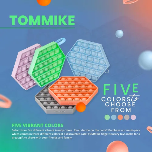 Vista 4 de TOMMIKE Juguete hexagonal de burbujas sensoriales para aliviar la ansiedad y el estrés, necesidades especiales, autismo, aprendizaje, oficina