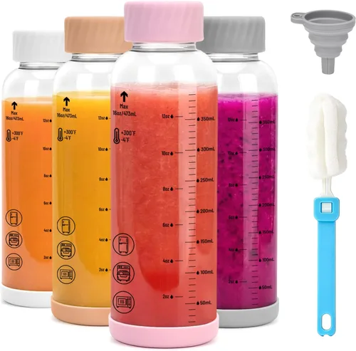Vista 14 de Zukro - Botellas de agua de vidrio con tapa de acero inoxidable de 16 onzas Color múltiple