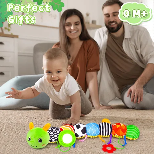 Vista 3 de Juguetes para bebés de 0-6 y 6-12 meses, juguetes de peluche para bebés para tiempo de acostarse y desarrollar habilidades sensoriales con crujido