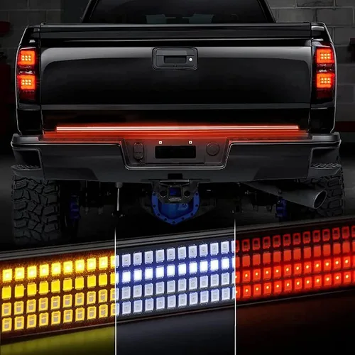 Vista 11 de Barra de luz para portón trasero de 48"/49", tira de luz LED de tres filas para portón trasero con luces de freno rojas de circulación, luces
