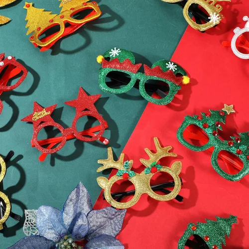 Vista 3 de Poen 80 piezas de marco de gafas de Navidad a granel con purpurina para decoración de gafas de sol de Navidad, disfraz de Navidad, gafas creativas