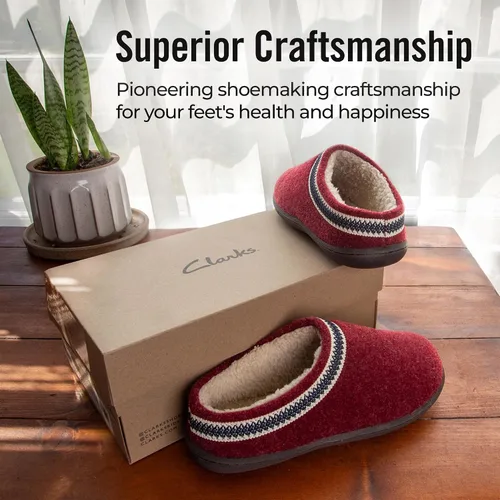 Vista 2 de Clarks Pantuflas tipo zueco de fieltro de lana para mujer JMH1319T - Cálidas y acogedoras con forro de piel sintética afelpada - Pantuflas de casa